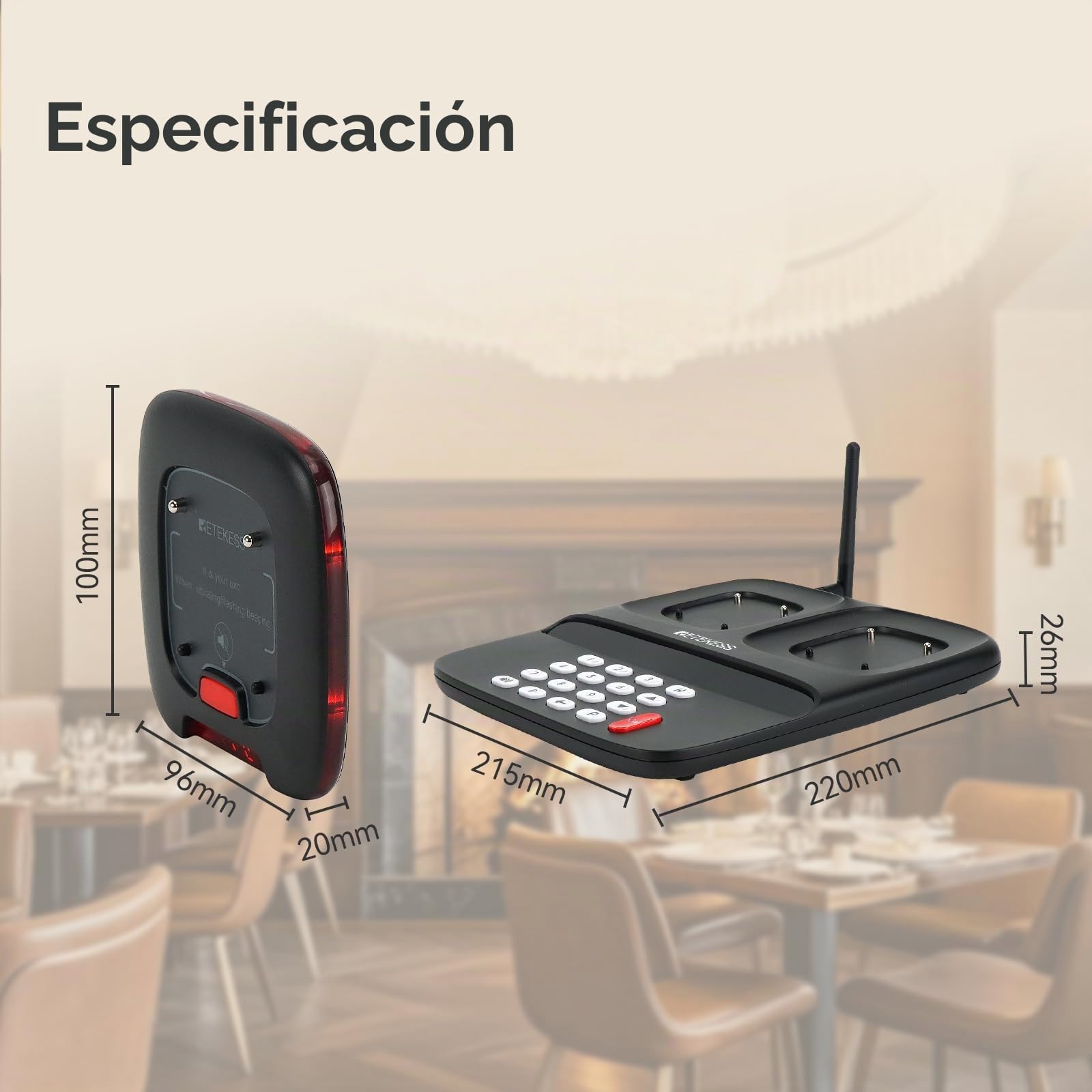 Retekess TD183 Avisador mesa Restaurante, Pagers Beepers, 20 Buscapersonas | para Logística, Hotele, Almacén, FSK 800M, Estable y Difícil de Volcar, Modo Función de Recordatorio