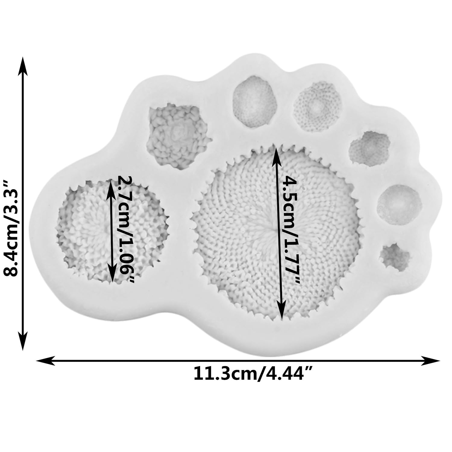Sijiangmold Lot de 4 moules en silicone en forme de tournesol pour décoration de gâteaux, bonbons, chocolat, argile polymère