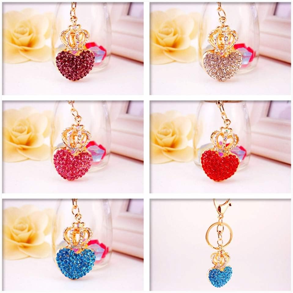 Cute Love Heart and Crown Shape Crystal Rhinestone Sparkling Keychain Bag Pendant Handbag Charm for Women Girls