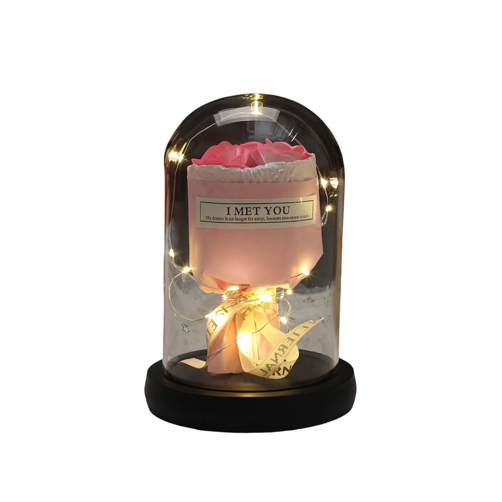 Kaeltsyn Artificial Rose Flower Realistic Polyester Roses Bouquets with Glass Cover for Wedding Anniversary Festival Decoration Artificial Rose Flower Arrangement