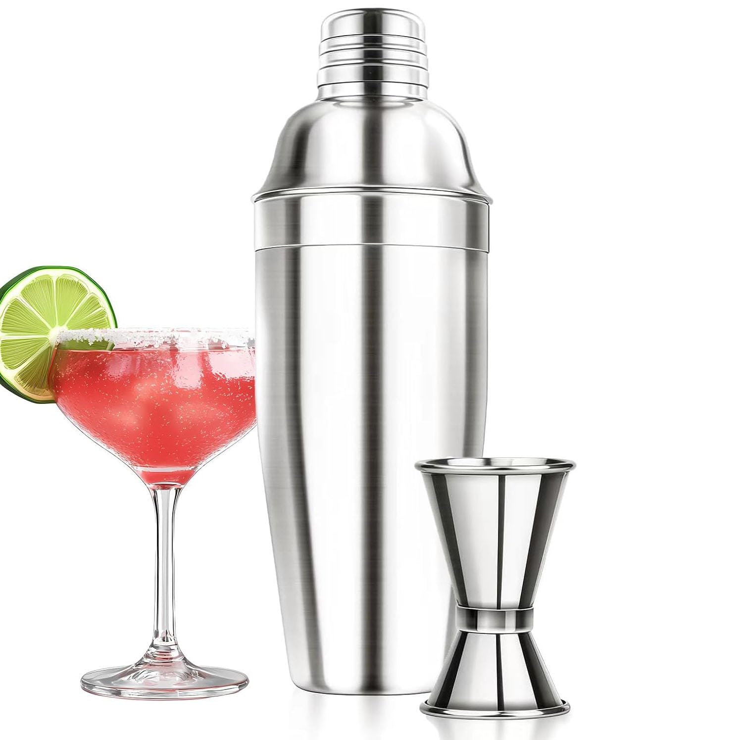 26 once 750 ml, shaker per accessori Shaker per Cocktail in acciaio inossidabile Colino da barman integrato con misurini 15/30 ml Set di bevande Shaker 750 Ml + Misurino