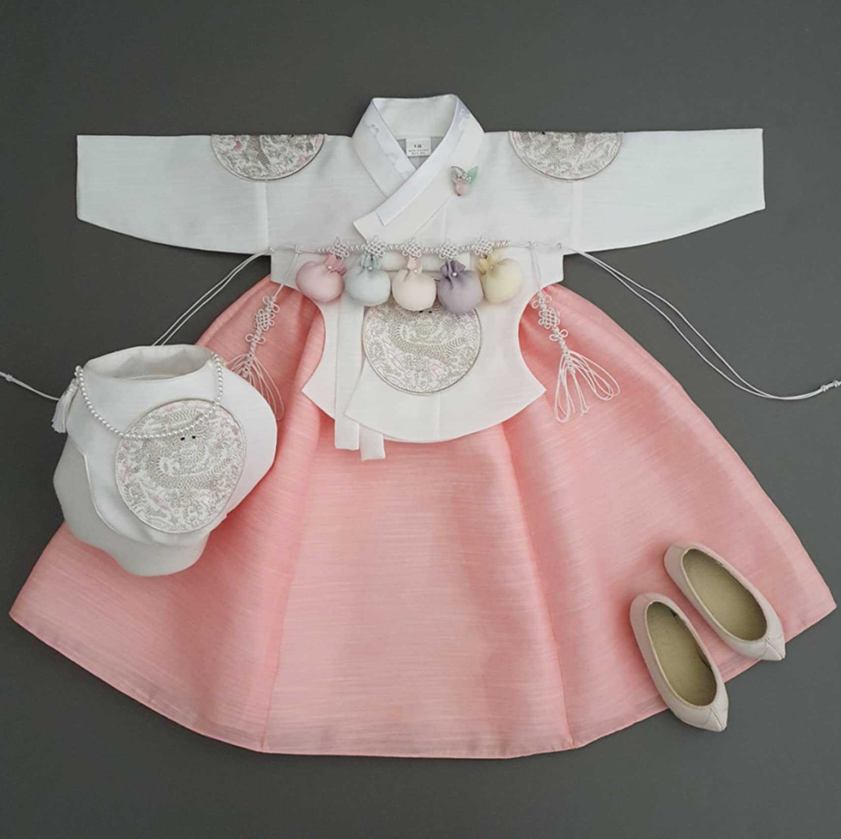 Baekil Dol Korean Hanbok - Baby Girl 100 Days to 12 Months, Traditional Dress, 4 Colors (Peach)