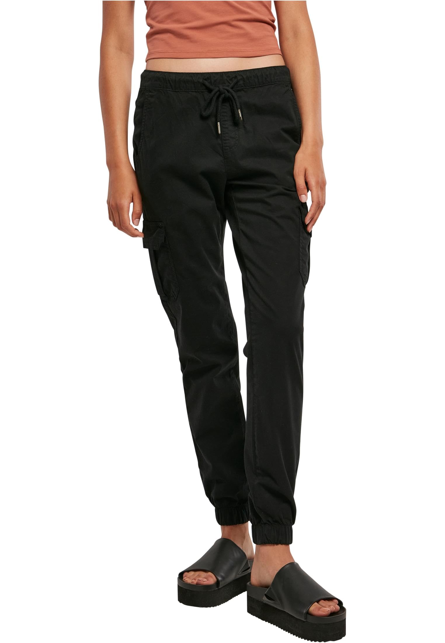 Urban Classics Women's Black High Waist Cargo Jogging Trousers, Cargo Trousers For With High Waistband, Sizes Xs - 5XL, Xxxxxl