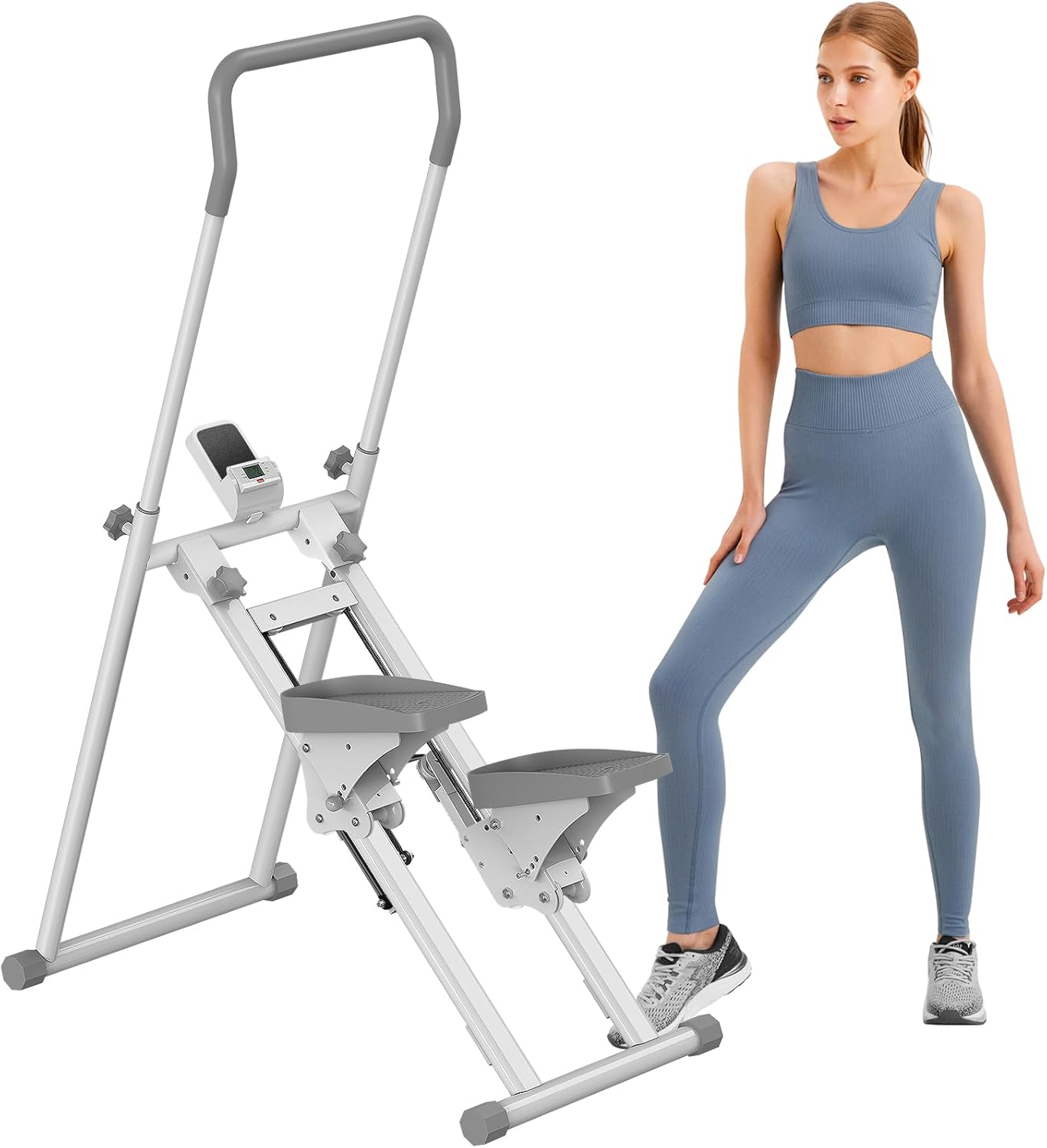 3-Level Adjustable Cardio Stair Stepper for Home, Folding Vertical Stair Stepper with Non-Slip Pedals & LCD Monitor, Portable Stair Stepper with Resistance & Handlebar, Supports 240 LBS, Unisex