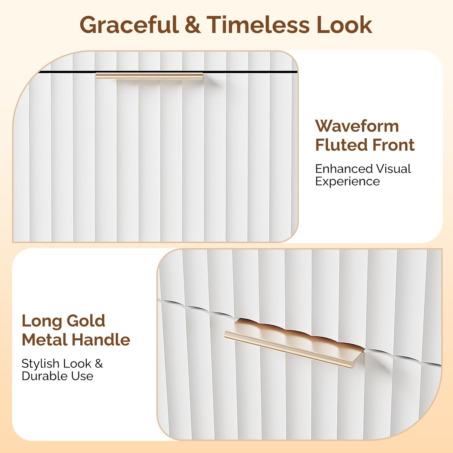 Comparison image showing the smooth rounded edge of the VINGLI dresser versus a sharp corner design of another dresser.