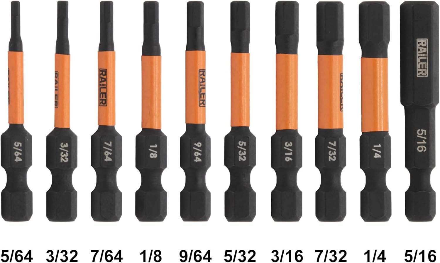 Hex Bit Set - Railer 2 Inch Impact Driver 10pc SAE Hex Bit Set With A Bit Holder & Carabiner. Premium S2 Steel, Ideal For Furniture Screws