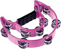 Vista 3 de Half Moon Musical Tambourine Double Row Metal Jingles Hand Held Percussion Drum Multicolor (Pink) for KTV Party with Ergonomic Handle Grip Rosado