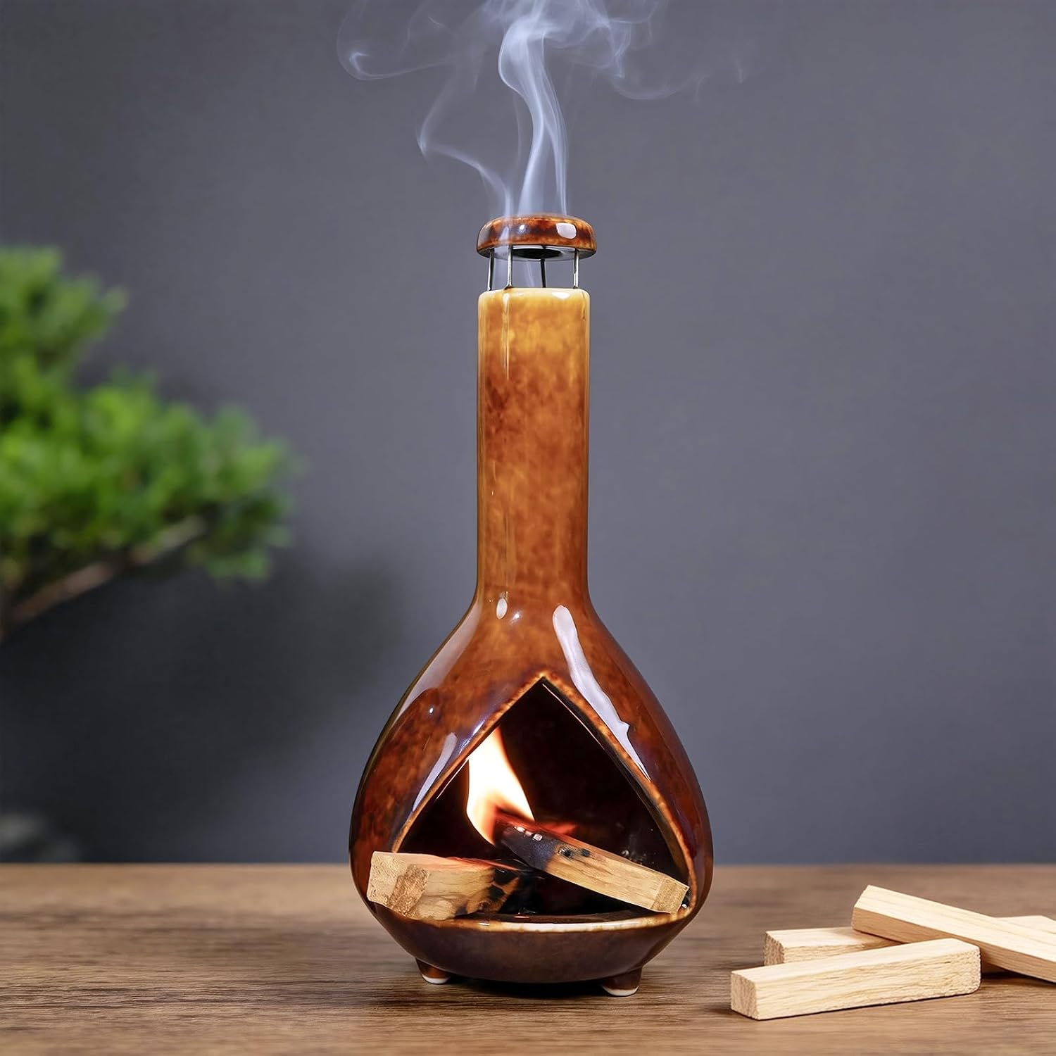 MOUGIGI Mini Chiminea Incense Burner Holder - Glossy Ceramic Smudge Bowl