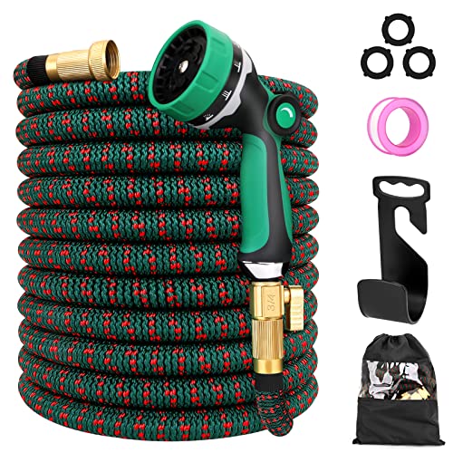 Zology Tuyau d'arrosage extensible et flexible, avec buse à 10 fonctions et raccords en laiton de 1,9 cm, rétractable, sans nœuds, tissu 3750D extra résistant et léger pour arrosage de jardin Cover