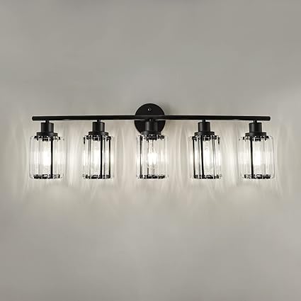 Unicozin 5 Light Crystal Vanity Lights, Modern Black Bathroom Light ...