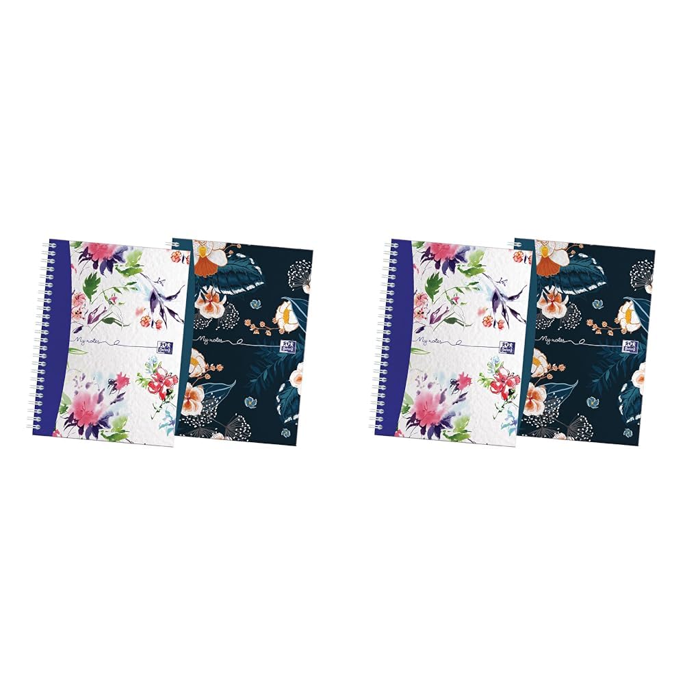 Oxford Botanics Twin Pack, A5 Hard Cover Wirebound Notebook, Ruled with Margin, 140 Pages, Scribzee Enabled (Pack of 2)