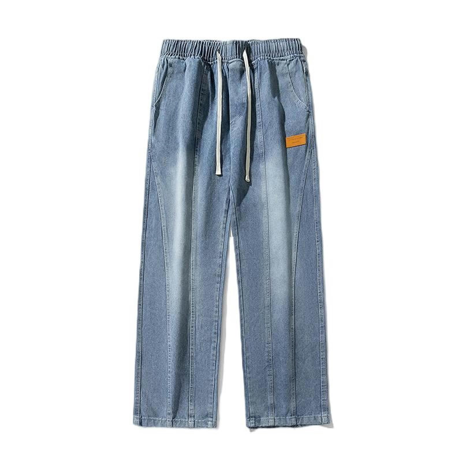 Jeans Uomo Larghi Dritti Azzurro Chiaro Gamba Larga Pantaloni Lunghi Ragazzi Primavera Stile Uomo - Nero Grigio - 3XL
