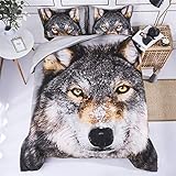 HIG 3D 2 Piece Twin Size Wolf Head Animal Print Duvet Cover with One Matching Pillow Cover -Super Soft Duvet Cover -General for Men and Women Especially for Children Bedding Set (P26,Twin)
