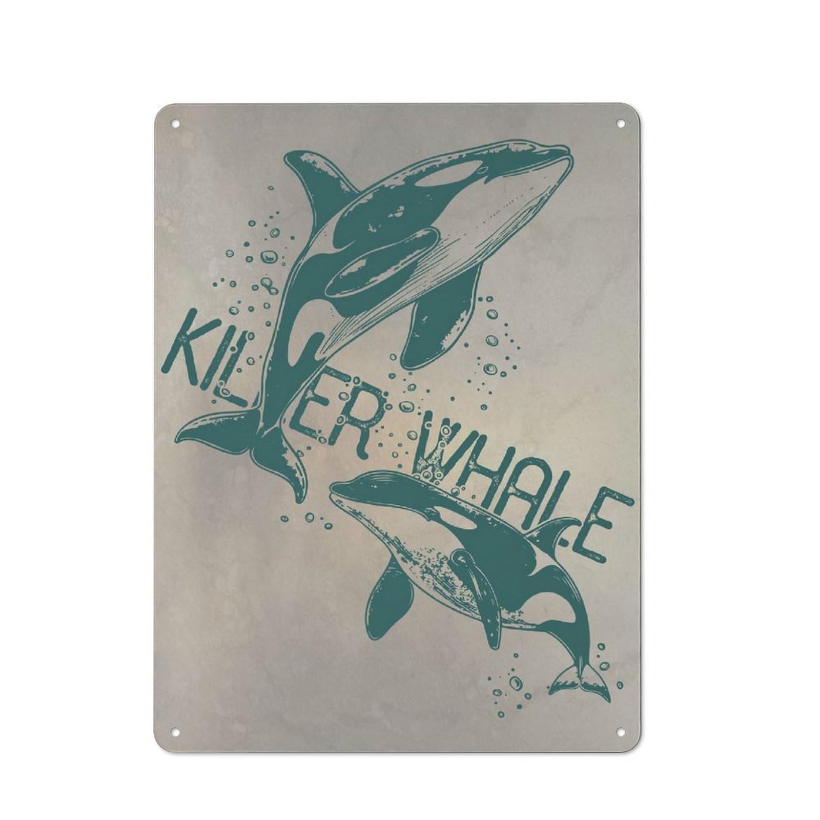 Junmoney Killer Whale Orca Rustic Metal Sign 40X30cm For Guest Room Or Hallway, Suited To Hallway Wall Decor Fans