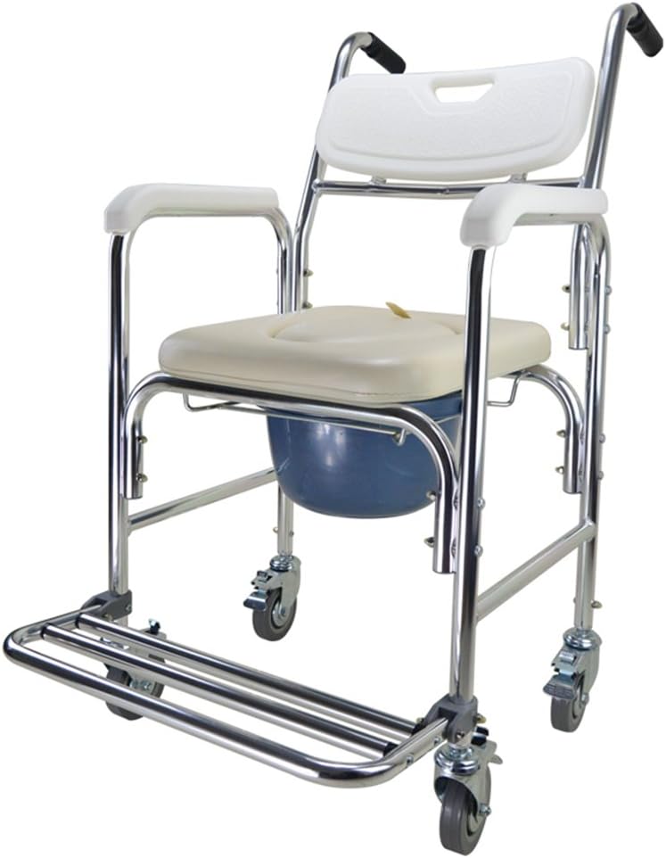 FJXLZ® Commode chair, Collapsible Non-slip Belt wheel Bathroom Old man Pregnant women Shower chair Detachable, lightweight