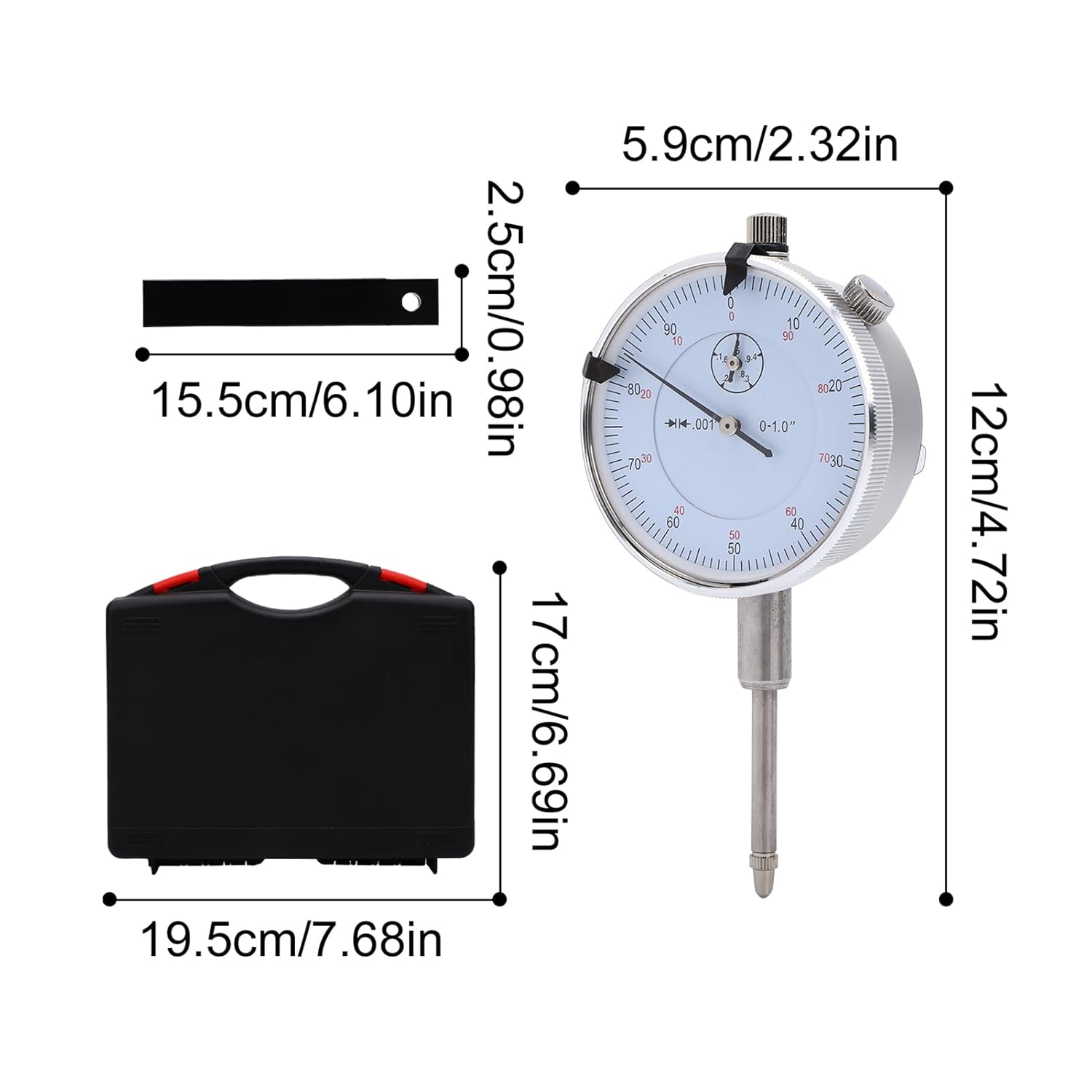 Sleeve Height and Counter Bore Gauge for All Engines Cylinder Bore Gauge Range 0-1.00", Graduation 0-100 Dial Scale, with Interchangeable Contact Points