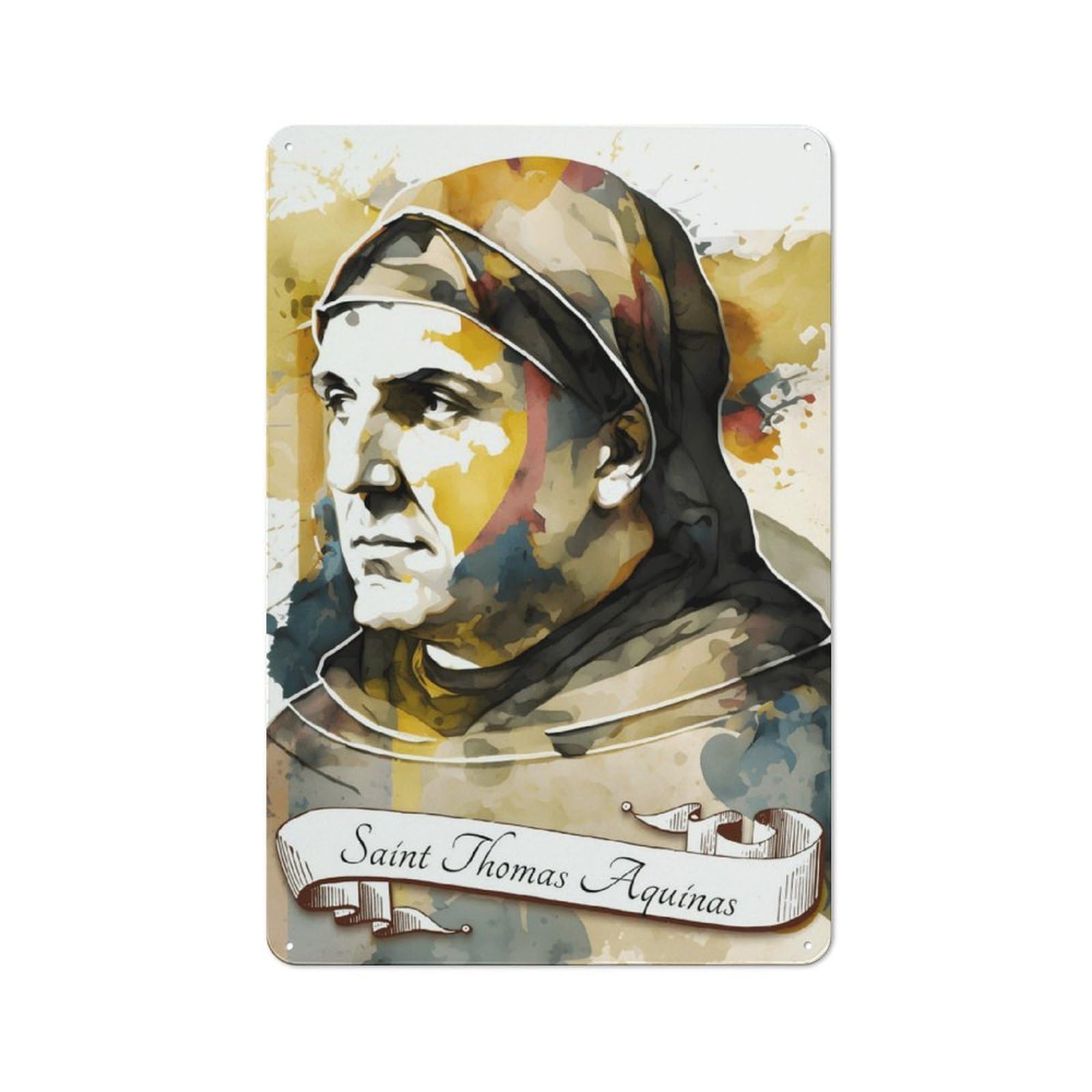 Junmoney Style-18 Saint Thomas Aquinas Art Print Retro Tin Wall Plaque 30X20cm For Home Office Or Studio, For Cooler-Month Interiors With Retro Character