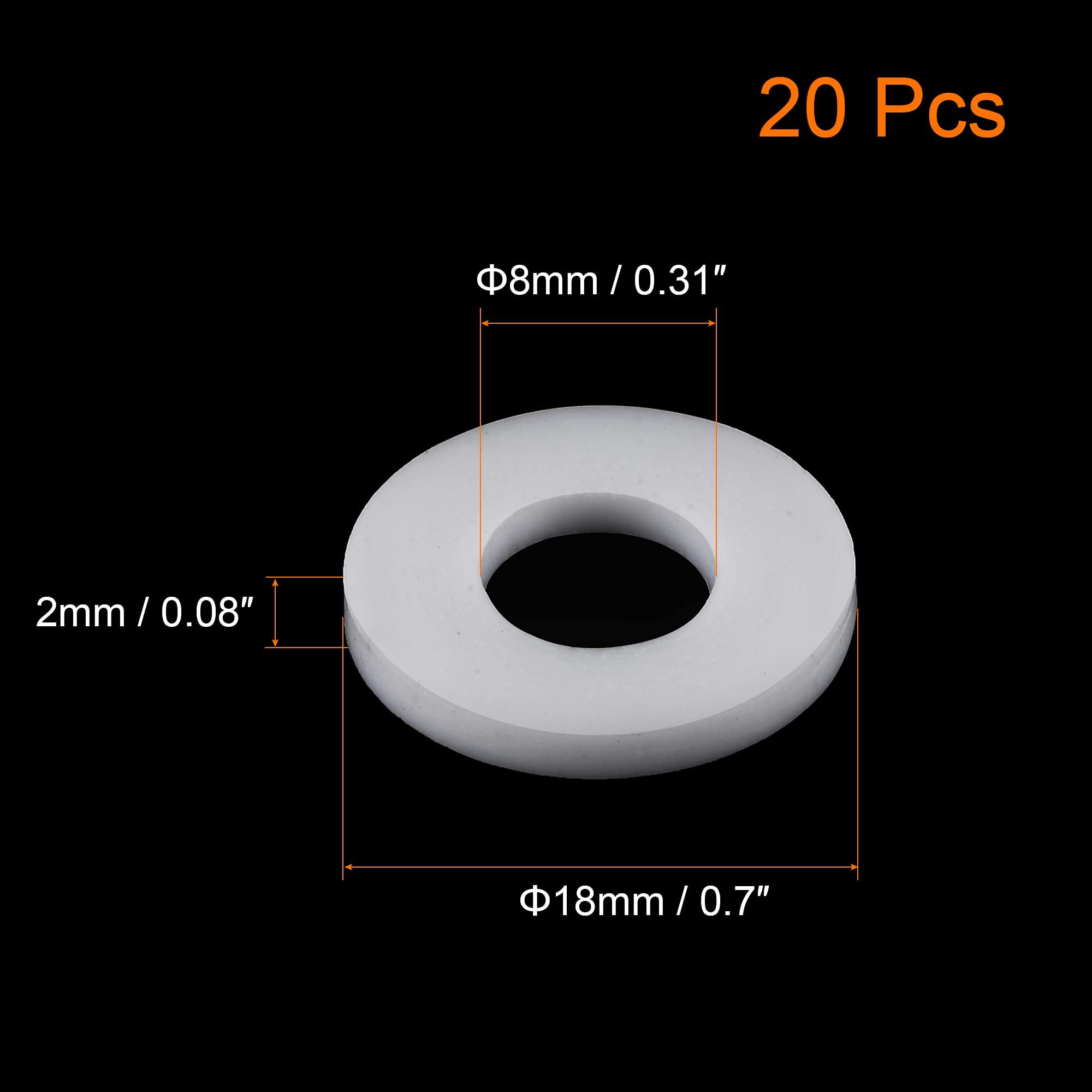 TOP-VIGOR 20Pcs PTFE Flat Washers 18mm OD 8mm ID 2mm Thickness Sealing Gasket Flange Gasket for Faucet Pipe Water Hose White - Image 2