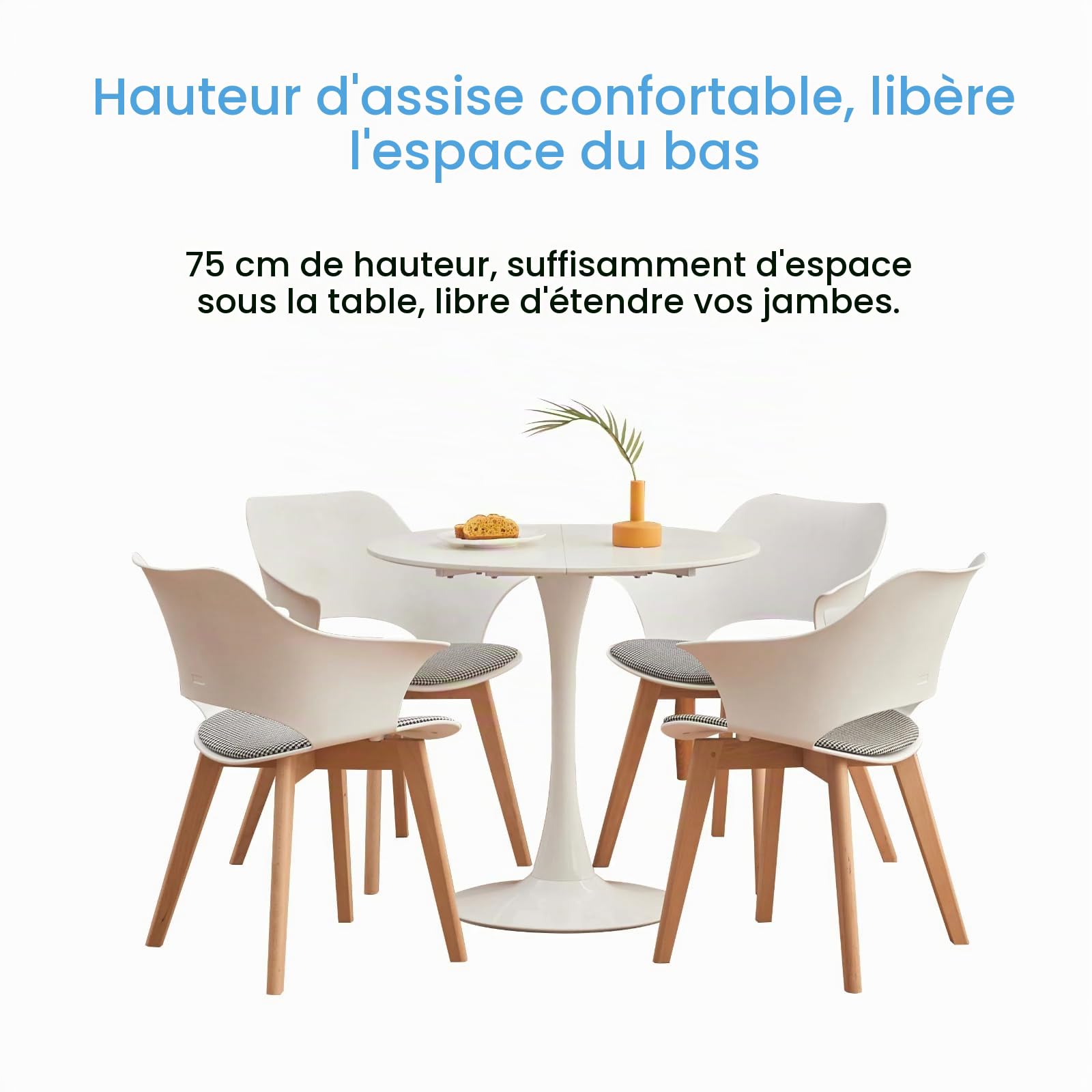 GrandCA Home Table à Manger Ronde Moderne Blanche 80 cm, Table Ronde 80 cm, Table à Manger Ronde, Convient pour 2 à 4 Personnes, Convient pour Cuisine, Salon, Salle à Manger, Blanche