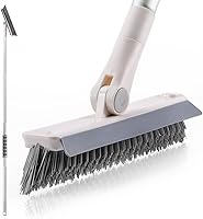 Vista 1 de Grout Brush with Long Handle, 2 in 1 Floor Scrub Brush with Squeegee, Shower Scrubber Cleaner Swivel Stiff Bristle for Cleaning Baseboards Tile