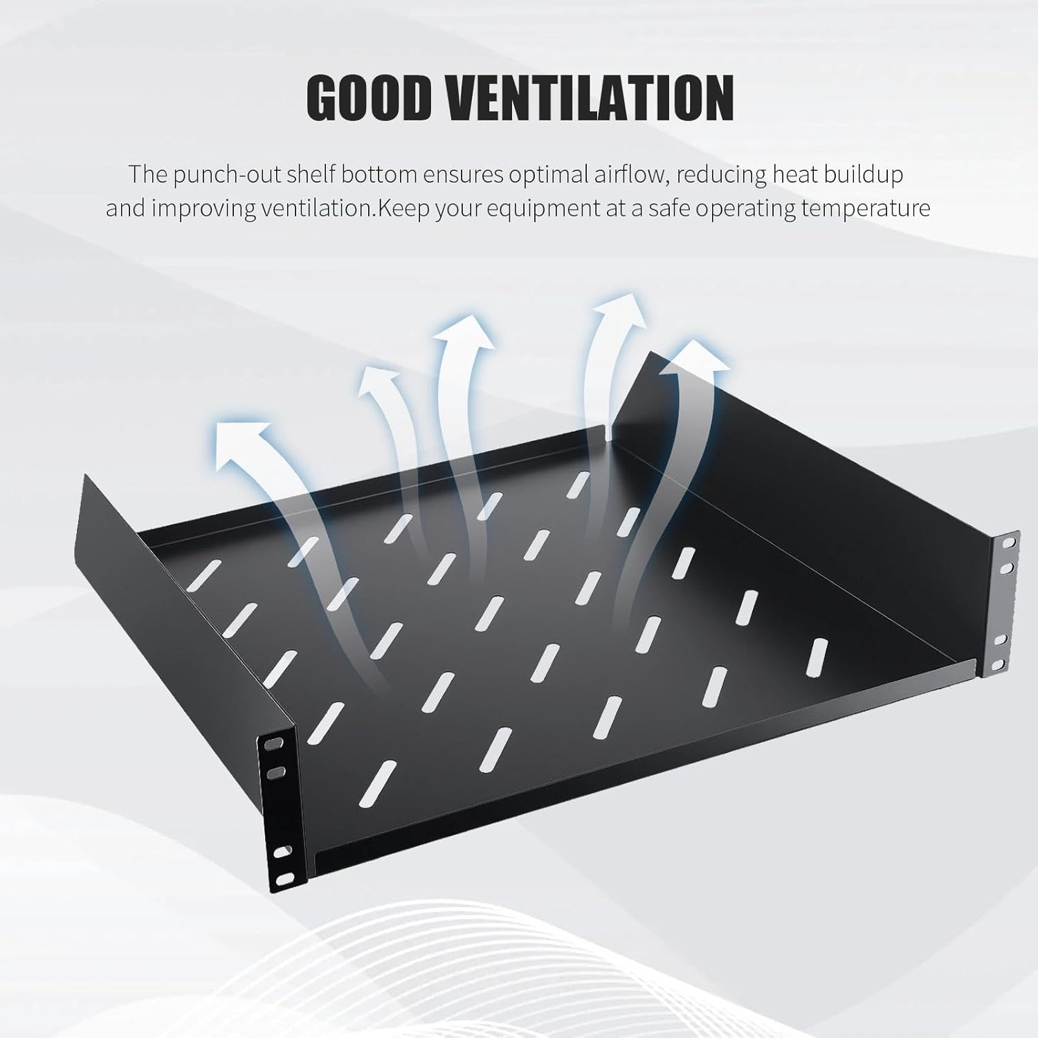 2U Server Rack Shelf, 16" Mounting Depth, Vented Rack Mount Shelf Cantilever Tray for 19" Equipment Racks and Cabinet, Weight Capacity 50lb, Black, 2PCS