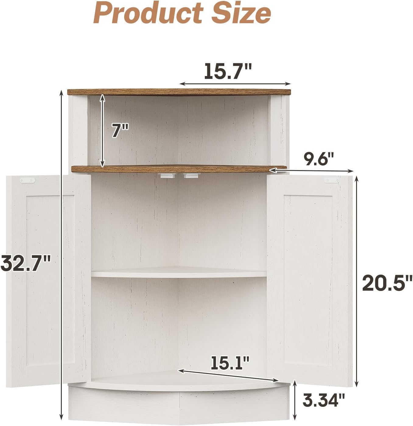 Vabches Corner Storage Cabinet, Farmhouse Small Floor Corner Cabinet with Barn Door and Adjustable Shelf, Narrow Cabinet Organizer for Bathroom,Pantry, Living Room, Kitchen, White