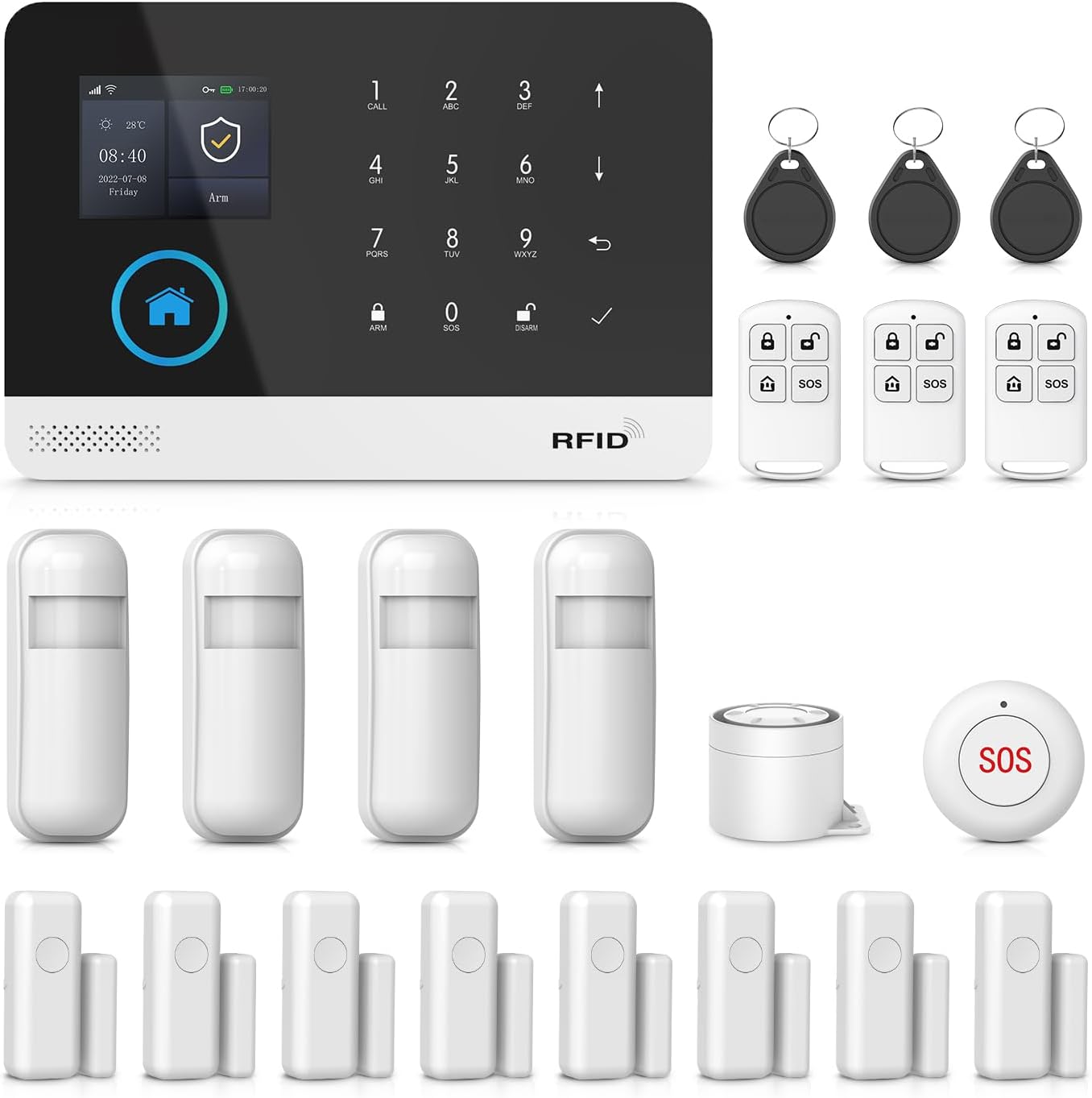 LWOHSI Home Security System,Wireless Alarm System with Door Window/Motion Sensors,Loud Siren,GSM 4G /SMS/Tuya APP Alerts,Compatible with Alexa and Google,NO Monthly Fees for Home,Kids Safety