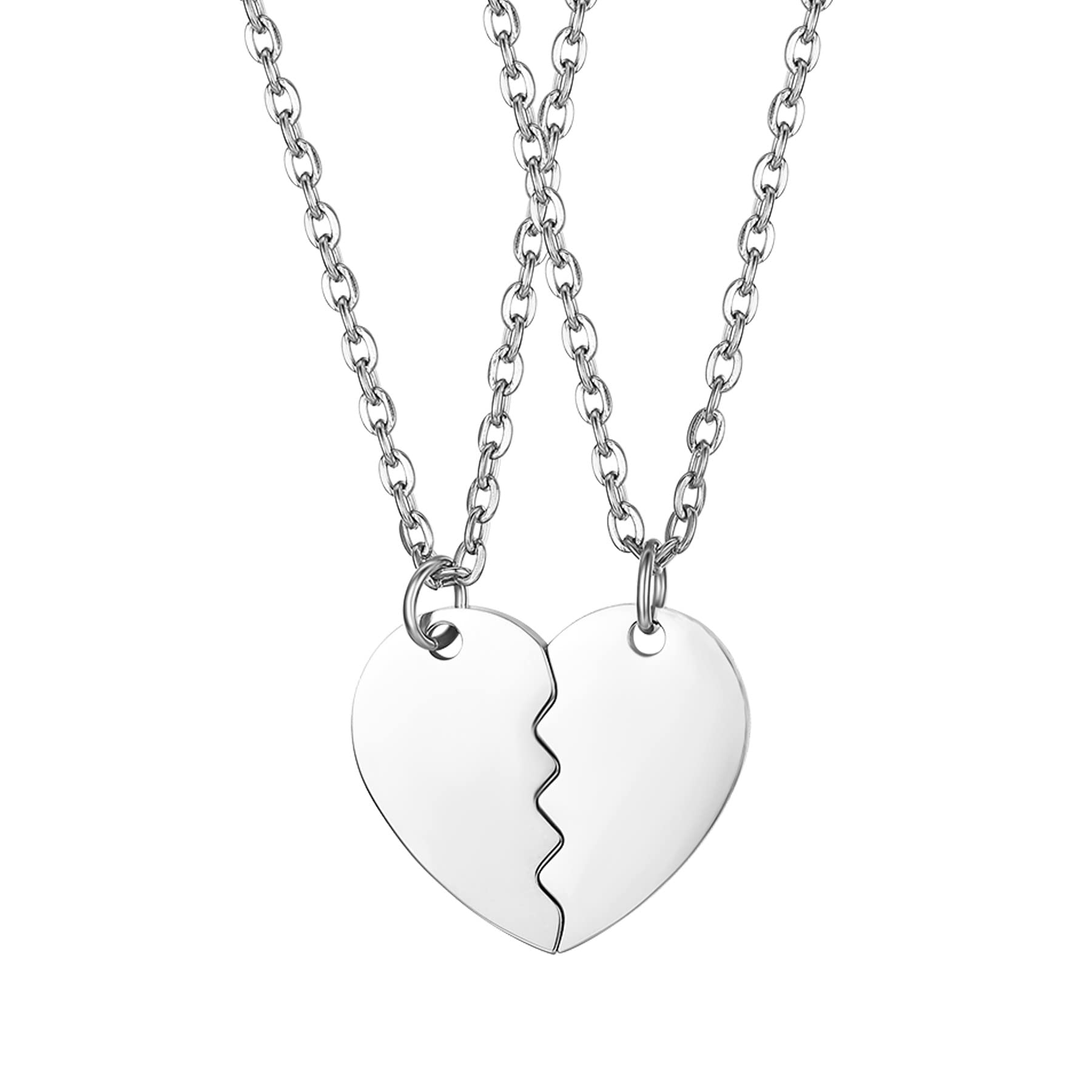 OIDEAModa Clásica Collar de Acero Inoxidable Hipoalergénico Hombres y Mujeres Rompecabezas Colgante de Corazón Collar de Pareja Collar de Amistad Texto Personalizable