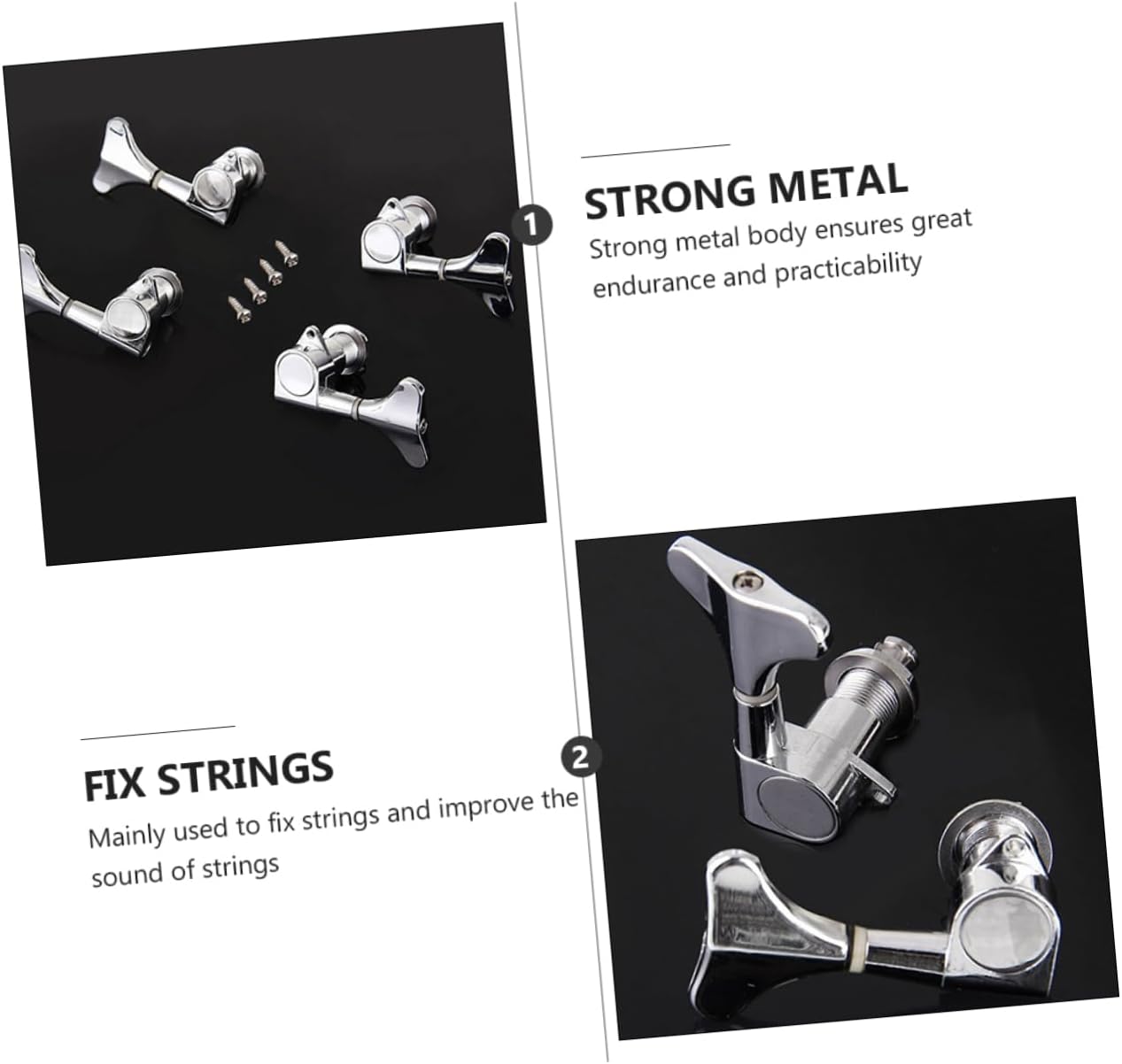 BESPORTBLE Bass Guitar Tuning Keys 2r2l Silver Buttons Replacement Parts for Bass Machine Head