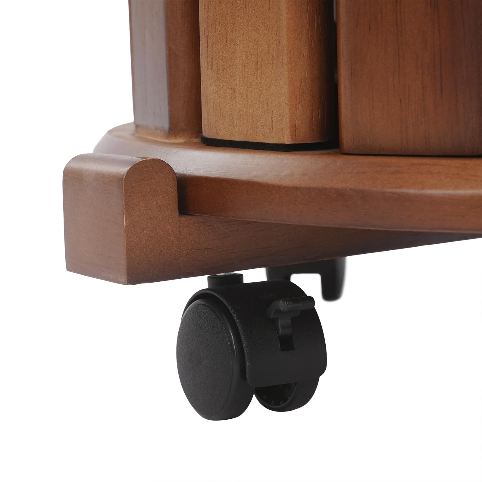 Set di 4 sgabelli impilabili in legno con ruote, per sala da pranzo, comodino rotondo, sgabello da balcone, per cucina, camera da letto, soggiorno (colore noce)