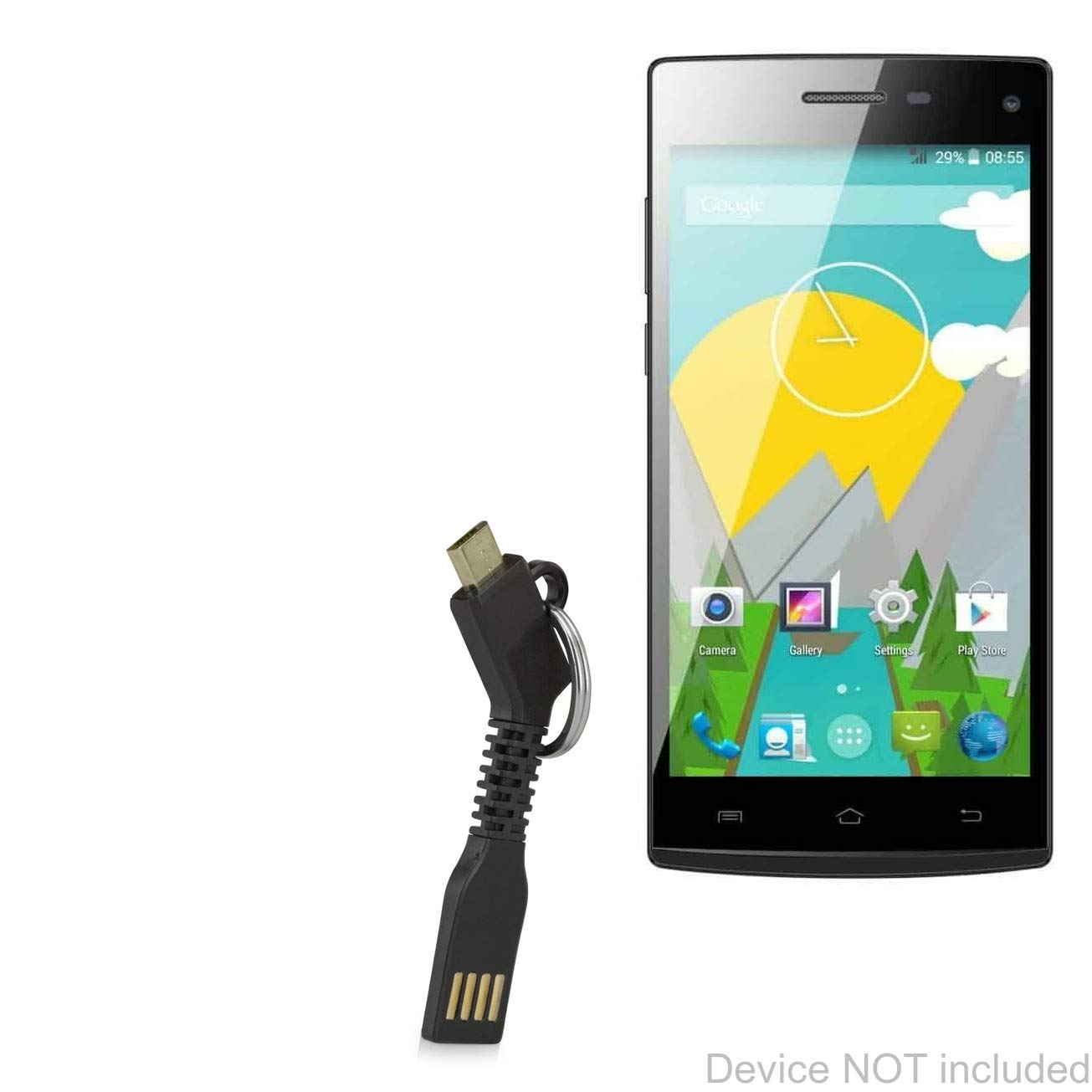 BoxWaveCable Compatible with Axgio Neon N2Q - Micro USB Keychain Charger, Key Ring Micro USB Cable - Jet Black