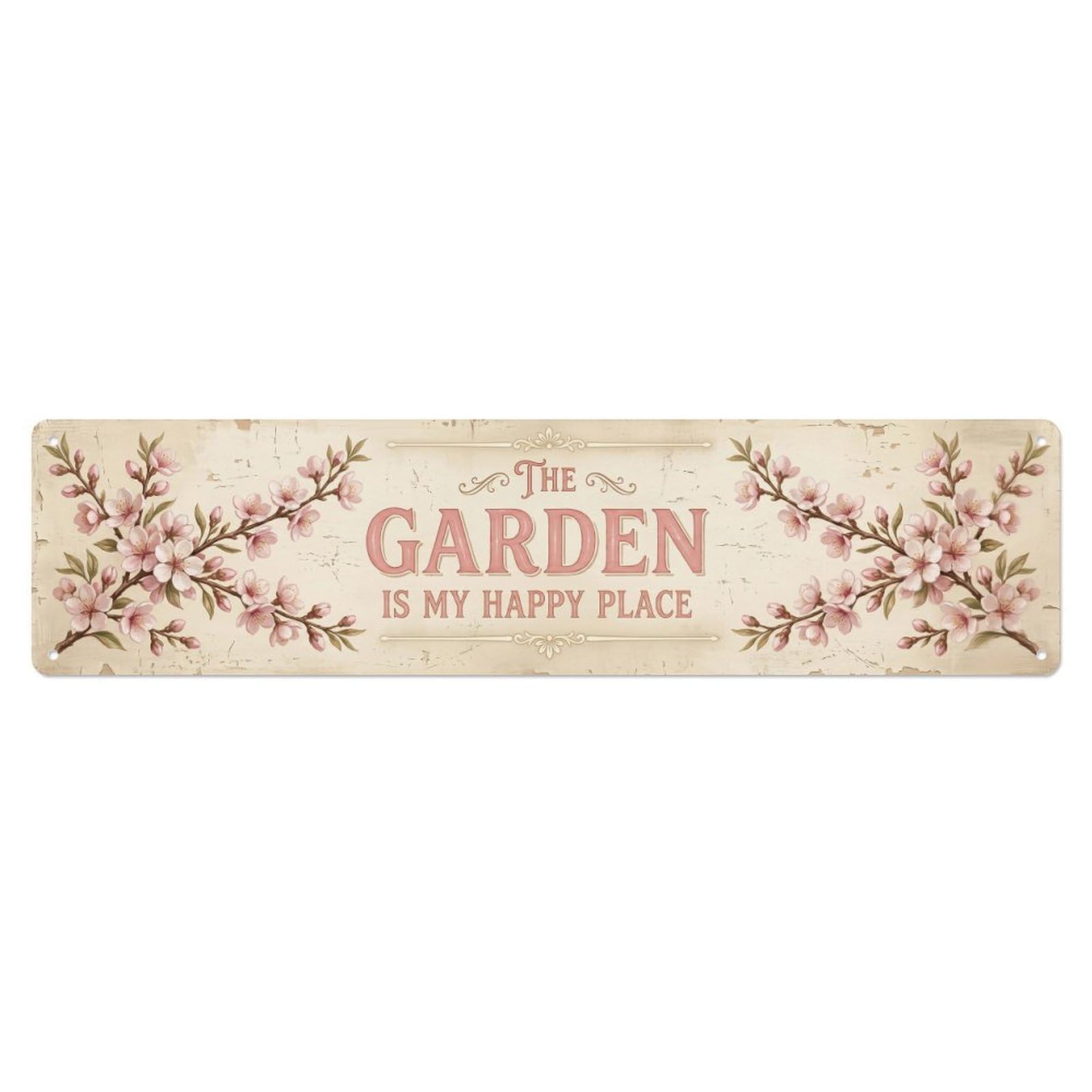 Vintage The Garden Is My Happy Place Almond Blossom Metal Tin Sign