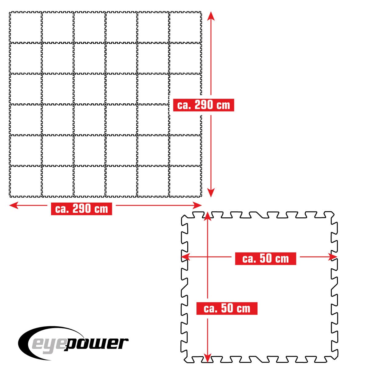 EYEPOWER 8,4 m² Stuoia di Sottofondo per Piscina - 36 Tappetini in Eva 50x50 - Tappeti per Esterni
