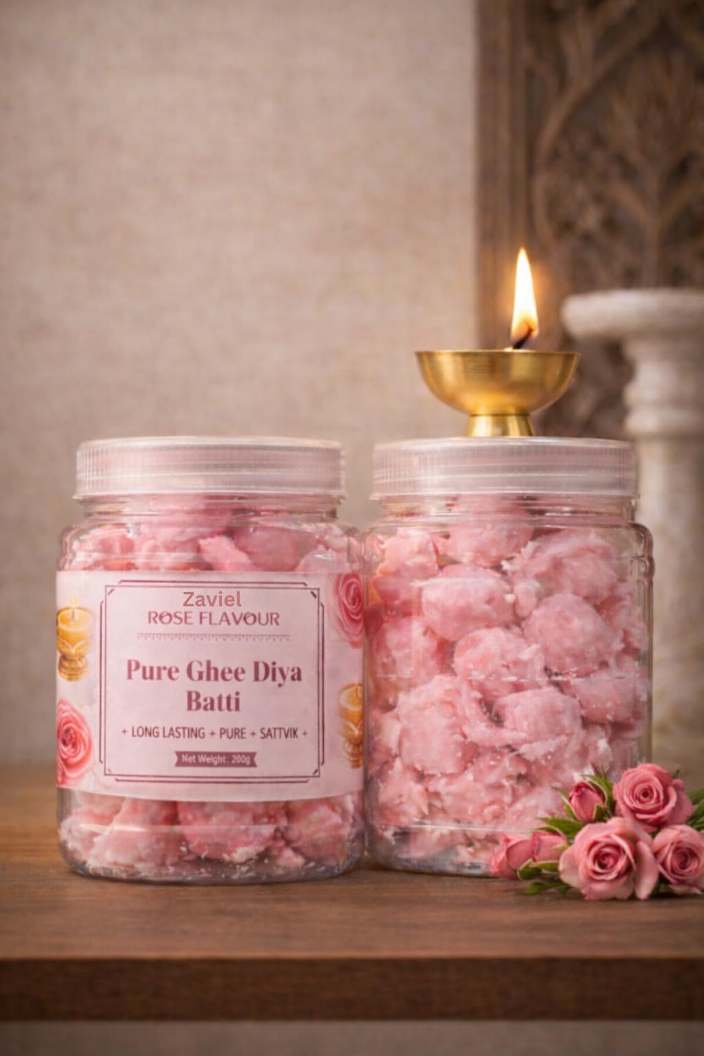 Rose Fragrance Pure Ghee Diya Batti | Long Lasting Cotton Wicks for Puja, Mandir & Festivals | Smokeless & Satvik Deepak Batti | 200g Pack-image-47