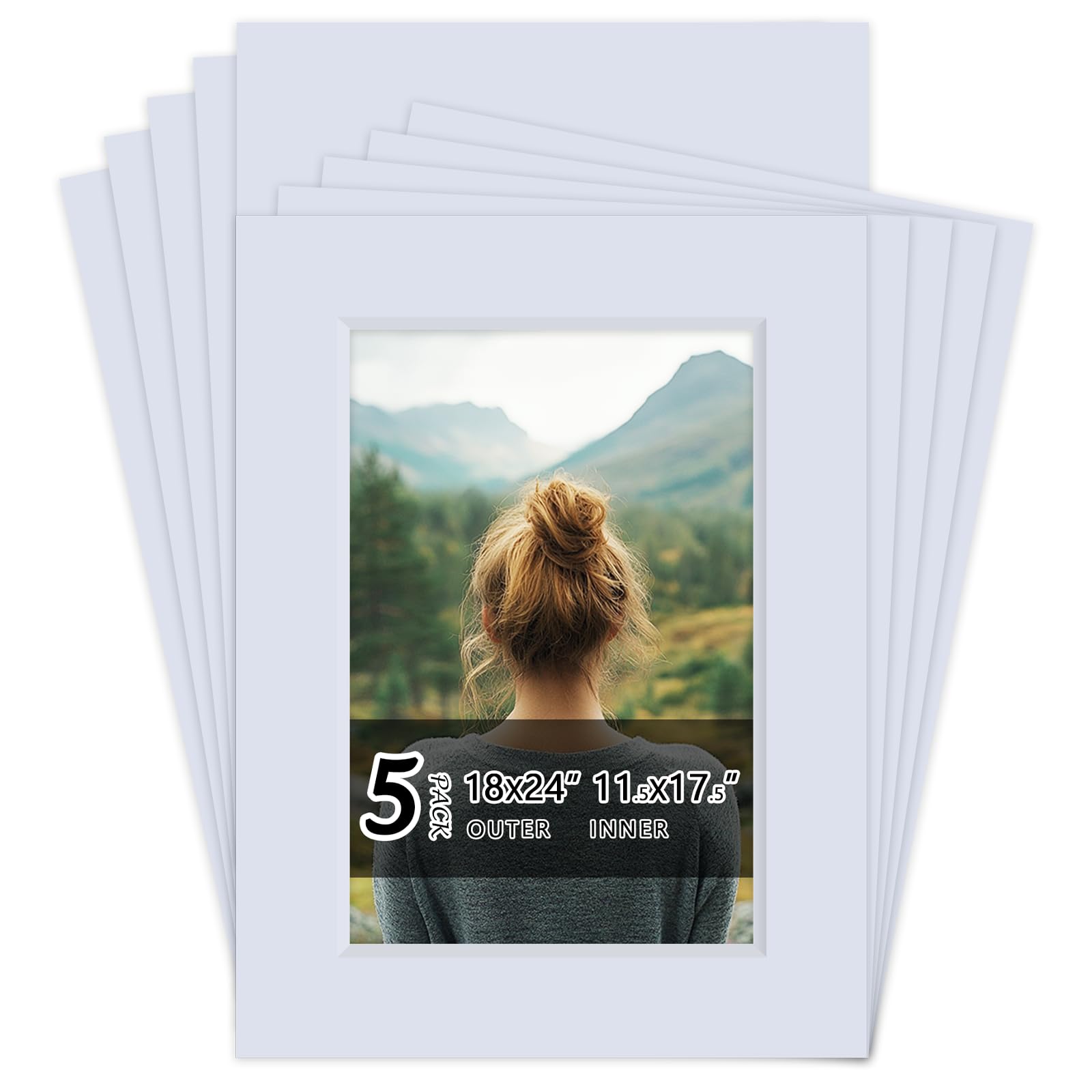 Falling in Art 5 Pack Acid Free 18x24'' White Picture Mats Board Show Kit for 12x18'' Photos, 4-Ply Beveled Pre-Cut Photo Mats with Backing Board for Frames, Artwork and Prints-image-48