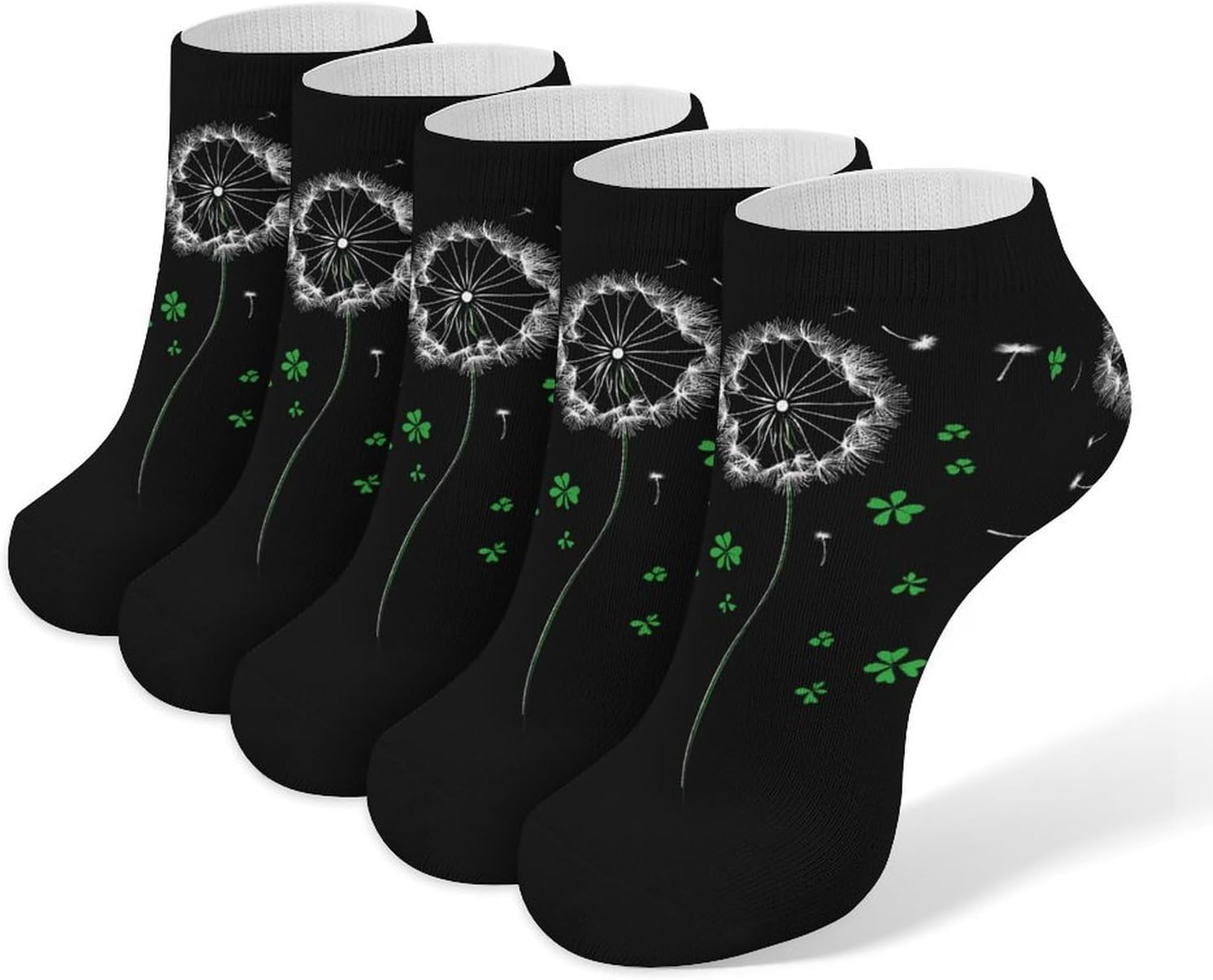 Clover Dandelion St Patricksday 5 Pairs Ankle Socks for Men Women No Show Low Cut Athletic Short Socks