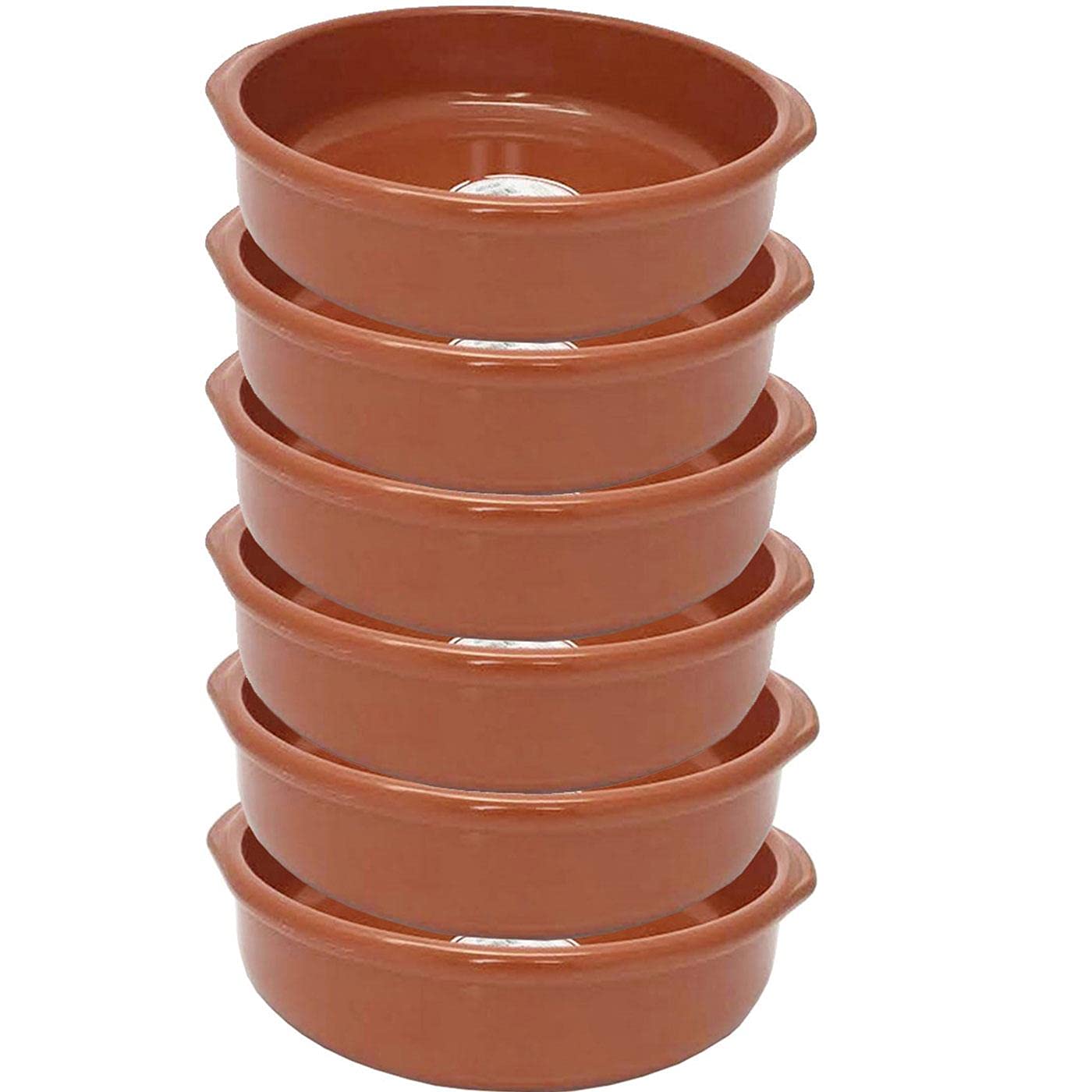 Tradineur - Pack de 6 Cazuelas redondas de barro - Aptas para vitro y horno - Ideales para guisos y asados caseros –Ø 26 cm