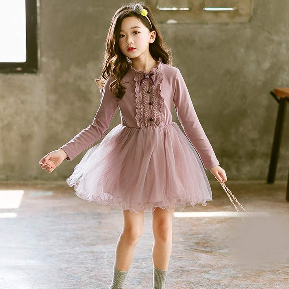 チュールレース長袖ワンピース Amazon | 子供服 ドレス 女の子 レース ワンピース チュール 卒