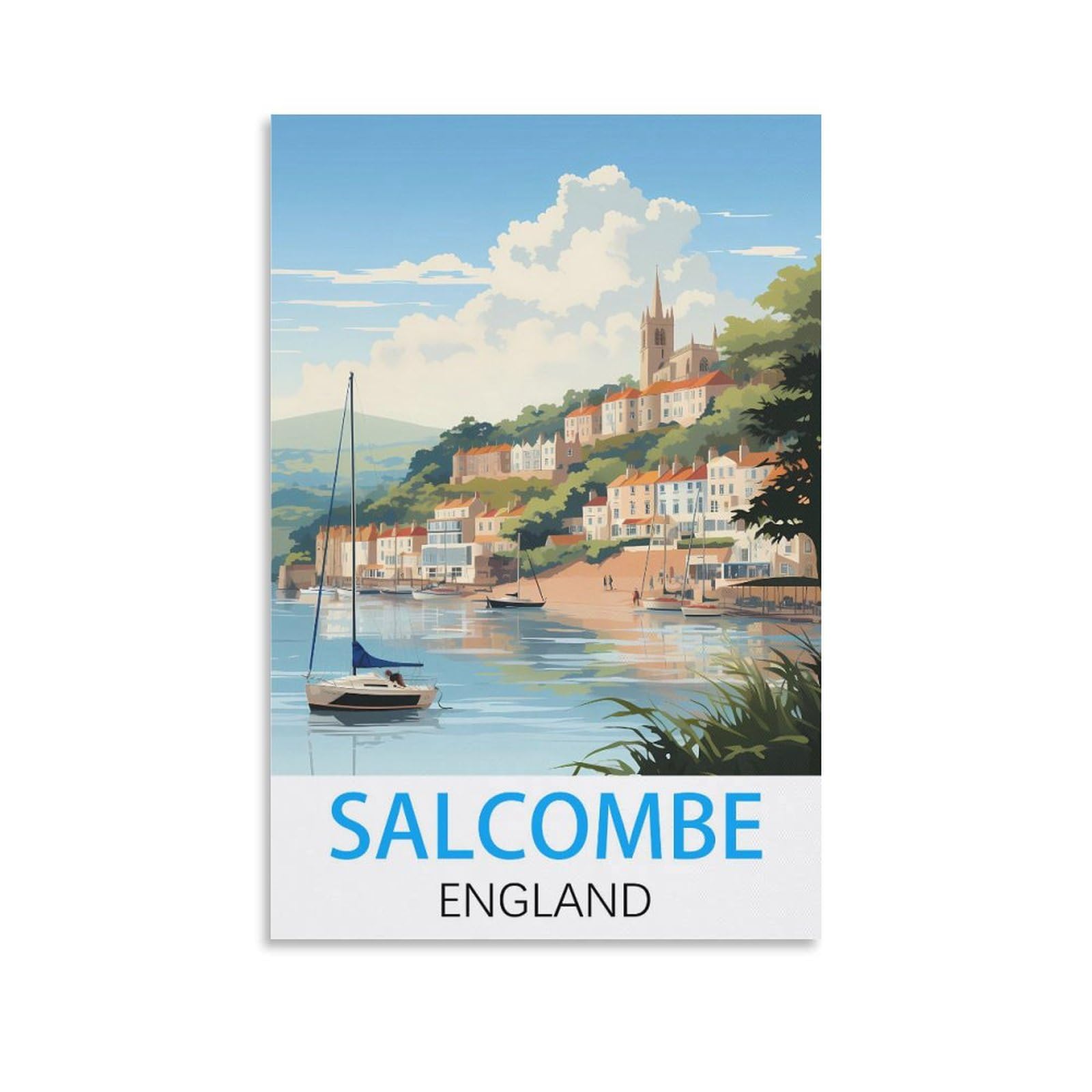 Lolwnni Unframe-Style Salcombe England Vintage Travel Poster 12X18inch(30X45cm) Canvas Wall Art Print Picture Paintings For Living Room Bedroom Decor