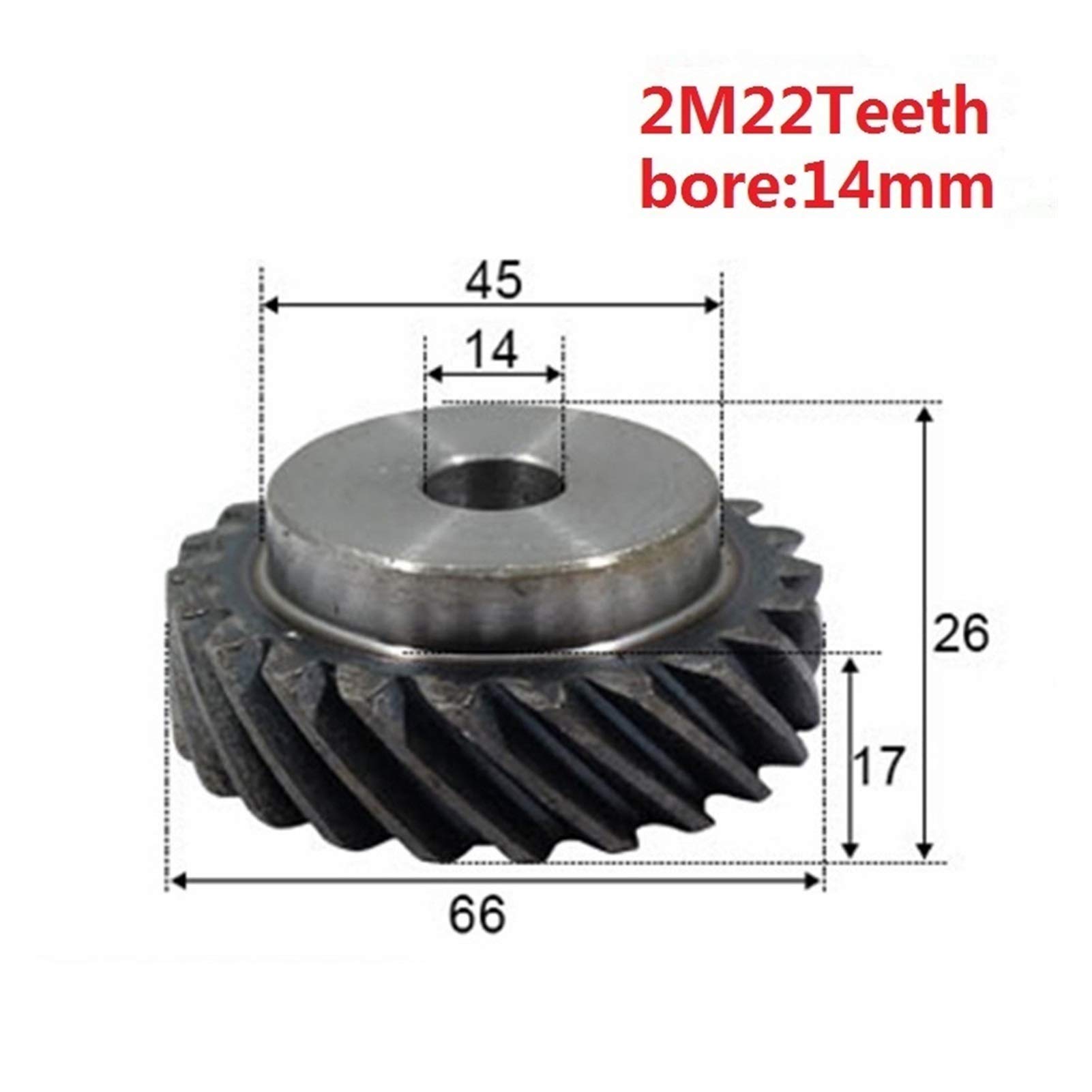 DINGGUANGHE-CUP Durable Helical Gear 2 Module 22 Teeth Inner Hole 14mm Helical Zipper Gears (Hole Diameter : 14mm, Number of Teeth : 22Teeth)