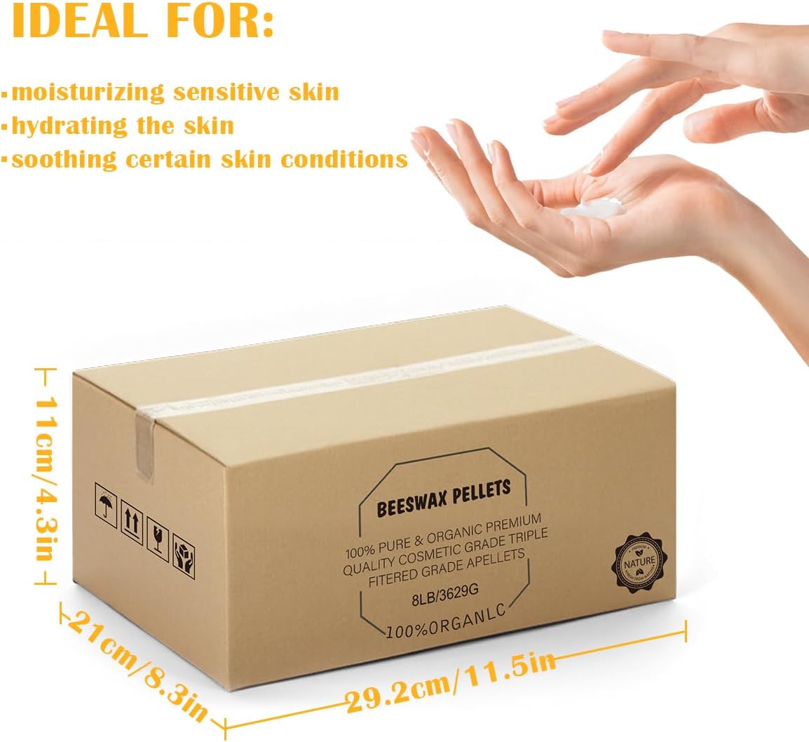 Yellow Natural Beeswax Pellets 8LB, Organic Beeswax, Beeswax for Candle Making, Body, Skin Care DIY, Lip Balm, Soap and Lotion Making Supplies