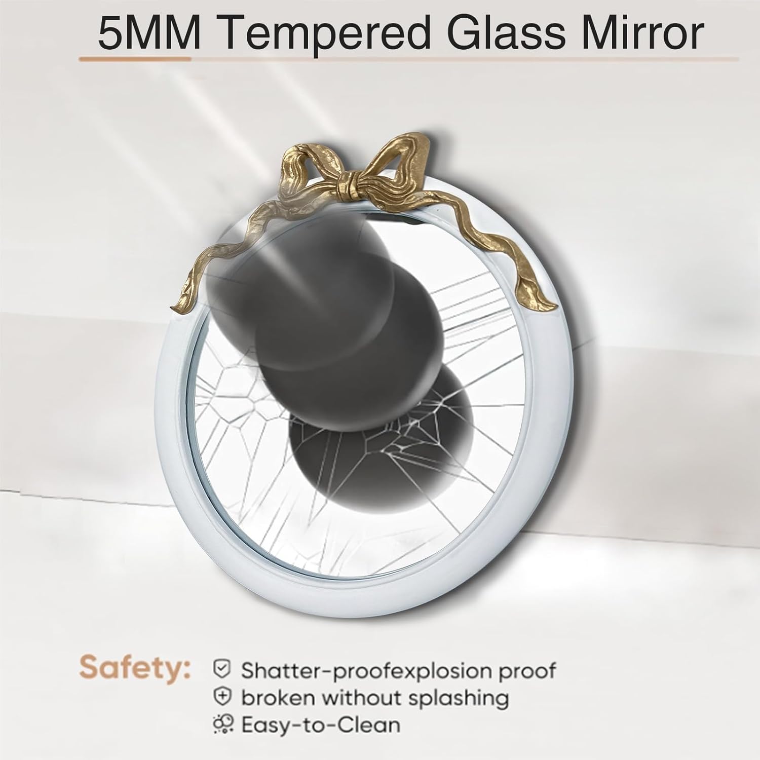 28x28 inch Gold and White Bow Mirrors for Wall, Round/Circle God Decorative Wall Mounted Mirror, Irregular Mirrors Suitable for Bedroom, Hallway, Living Room Decoration, Nursery, Girls Room