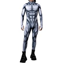 Unisex Adult Muscle Printed Bodysuit Cosplay Halloween Party Skinny Front Zipper Catsuit Costume Outfit
