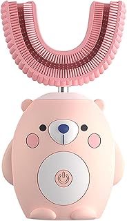 キッズU字型電動歯ブラシ、超音波自動ホワイトニングマッサージ歯ブラシU型漫画モデリング歯ブラシ敏感な歯のための子供の電動歯ブラシ自動クリーニング小道具 (Pink)