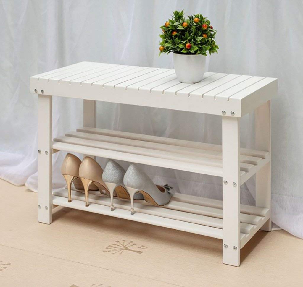 Meuble à chaussures en bois blanc étagère de rangement multi-niveaux et banc d'entrée