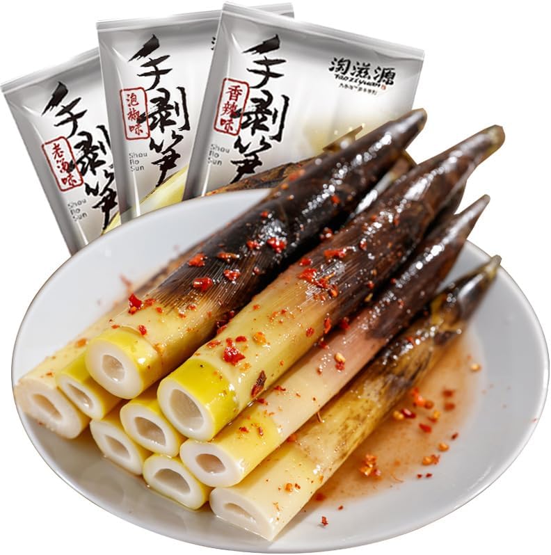 Bamboo Shoots with Pickled Peppers 230g/bag, Tender Bamboo Shoots, Crispy Bamboo Shoots, Fresh Bamboo Shoots with Mountain Peppers, Instant Snacks, Snacks and Snack Food, Bamboo Shoot Tip (5 pack)