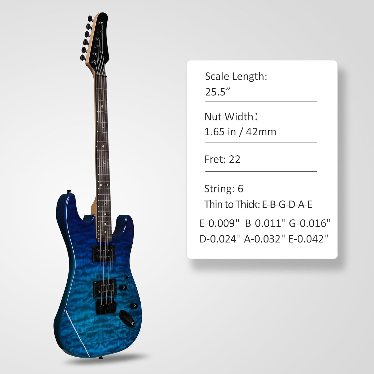 39 Inch Beginner Electric Guitar Kit, Full Size Electric Guitar,Complete Electric Guitars Set with Bag, Shoulder Strap, Power Wire, Wrench Tool,Tremolo Arm and Picks, Blue