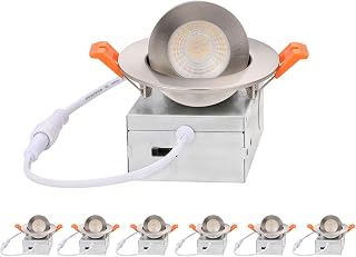 ZYC Gimbal LED Recessed Lighting - 3 Inch 5CCT 7W 360° Rotation Adjustable Eyeball Light,LED Swivel Spotlight,Directional Sloped Ceiling Light,Dimmable Wafer Downlight Pack of 6 Brushed Nickel.