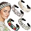 Chuangdi 4 Pieces Boho Headband Floral Wide Headband Handmade Knot Embroidery Bohemia Turban Vintage Ethnic Style Hair Band for Women Girls Hair Accessories