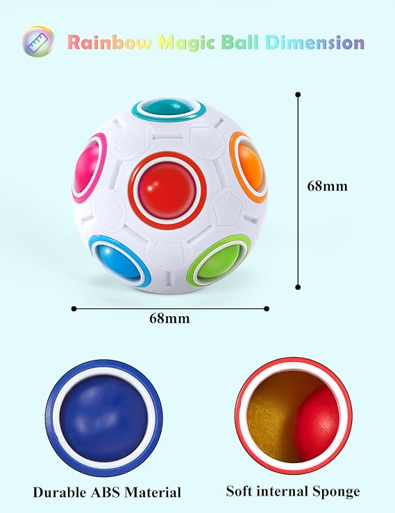 ROXENDA Magic Rainbow Ball, Skill Game 3D Puzzle - Brain Teaser & Fidget Ball for Children and Adults (White)